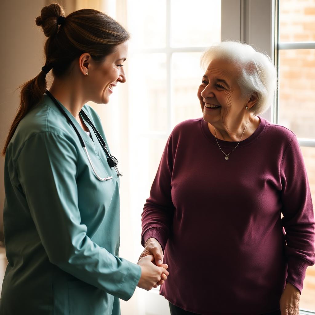 Caregiver holding a resident's hand